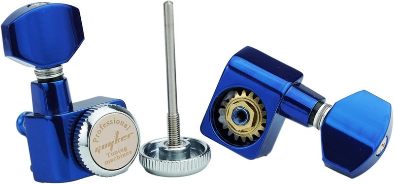 guyker 6 In-line Guitar Locking Tuners – 1:18 Lock String Tuning Key Pegs Machine Heads for Folk Classical Acoustic Electric Guitar - GK434, Blue Chrome - Image 4